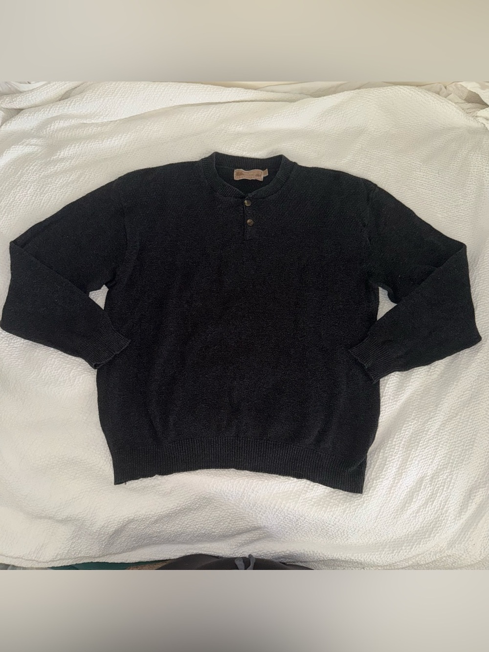 Vintage 90s Shenandoah Knit Henley Sweater - Charcoal Black Heavyweight